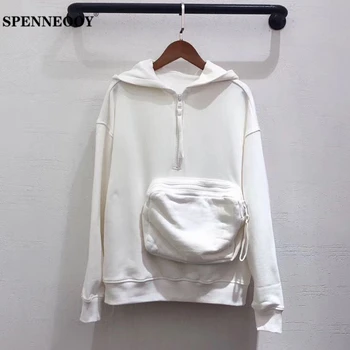 

SPENNEOOY New Designer Custom Runway Female Fashion Spring Hoodies Long Sleeve Loose Pure White Pullovers Hoodies Women Streetwe