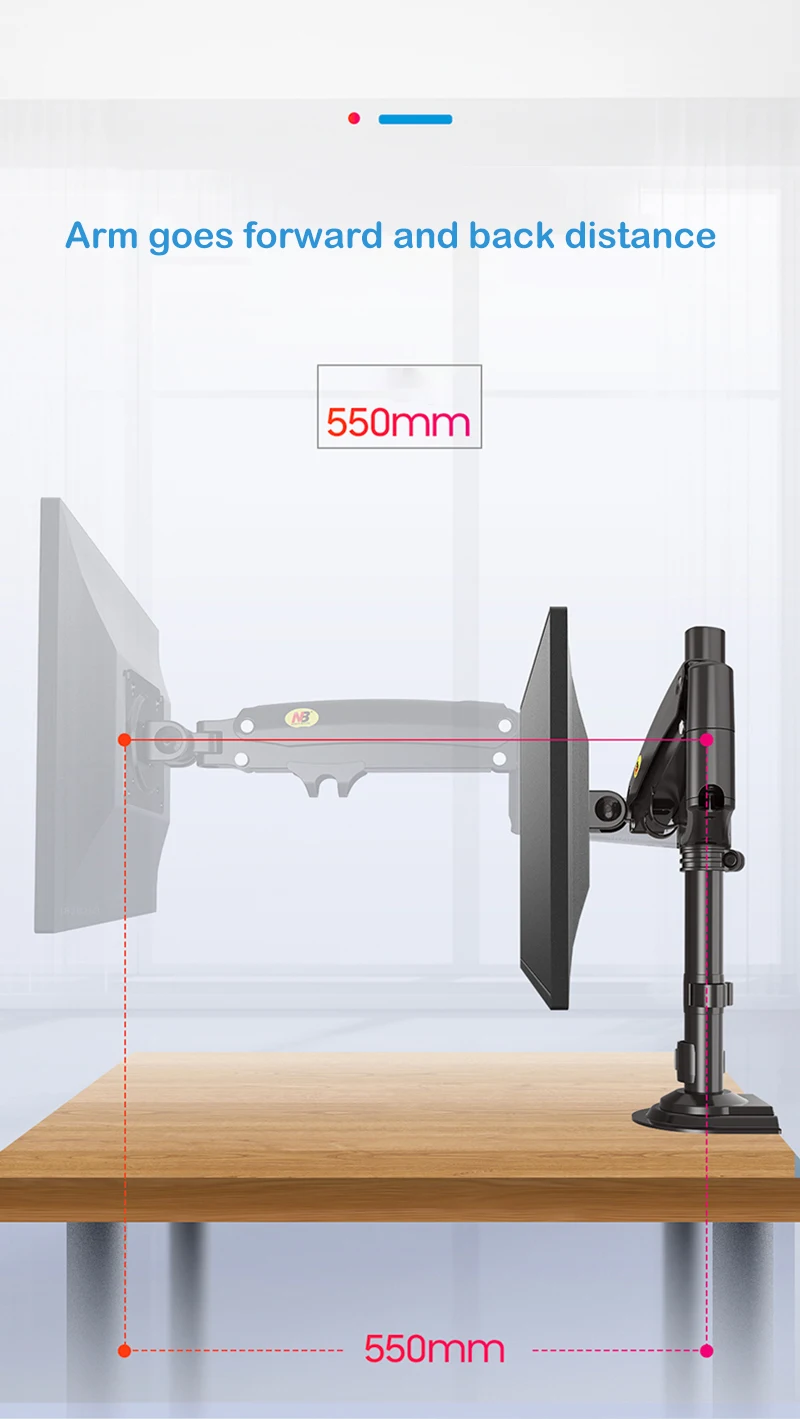 Polegadas com Led Braço de Movimento Suporte para tv H100 para Monitor a Gás Carregamento de 2 a 12 Suporte Mesa Ergonômico kg nb 22-35 - Image 4