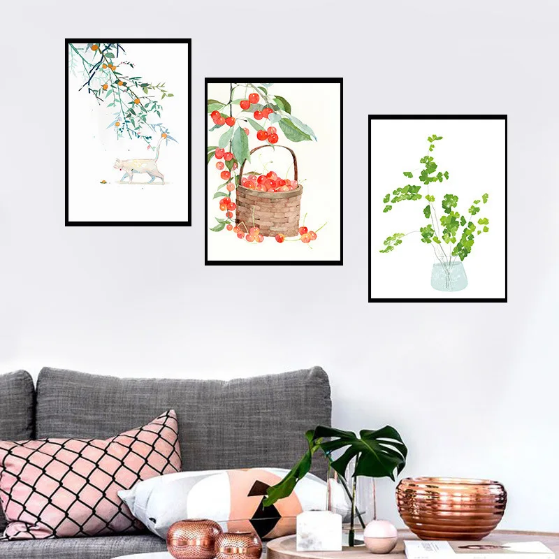 

Europe And America-Modern Hipster Small Cherry Plant Art Paintings Bedroom Sofa Wall Living Room Decorative Paintings with Frame