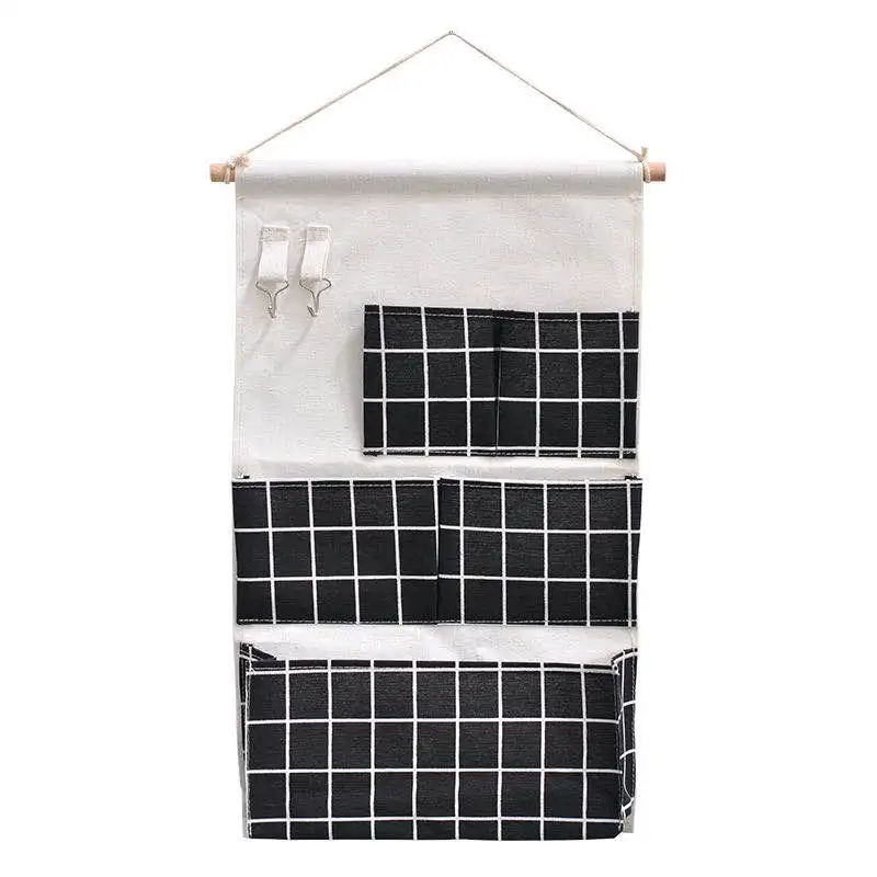 5 Pockets Cotton Linen Fabric Wall Door Hanging Bag Organizer Storage Pouches Wardrobe Closet Storage Bag Sundries Pouches