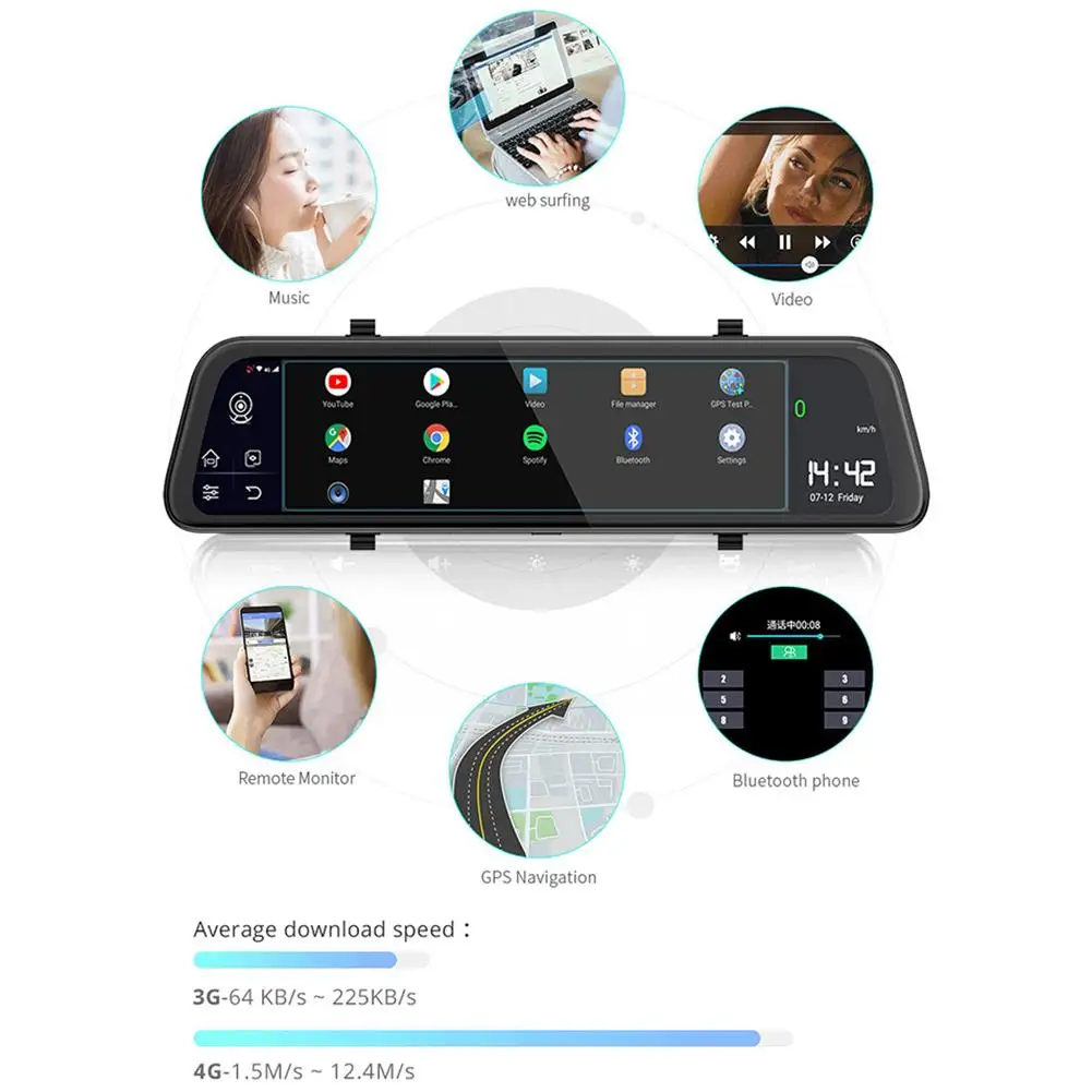 4G Android 8,1 водительский рекордер wifi Двойная камера 1080P видео запись объектив Bluetooth gps навигация водительский рекордер ADAS