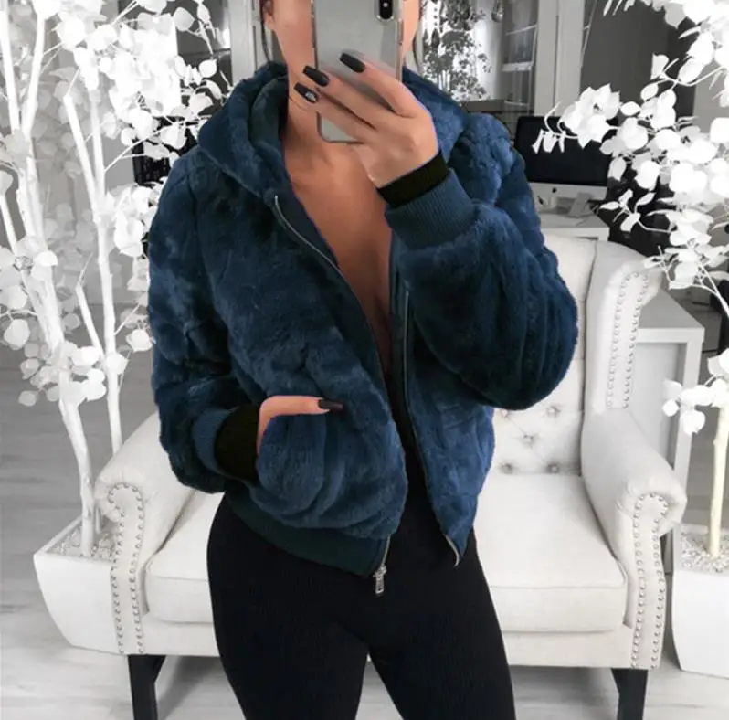 style2 Зимнее женское пальто из искусственного меха, теплые флисовые куртки, Короткие топы на молнии, верхняя одежда в стиле панк с карманами, толстовка с капюшоном, флисовая куртка, пальто - Цвет: style2