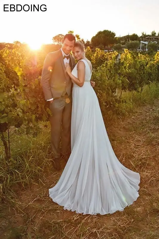 Vestidos De Novia EBDOING ТРАПЕЦИЕВИДНОЕ свадебное платье с глубоким v-образным вырезом, сексуальное платье с глубоким v-образным вырезом на спине, платье для невесты принцессы больших размеров