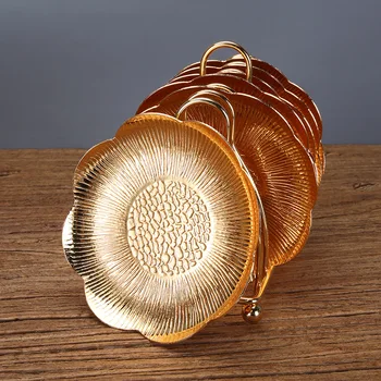 

6PCS/set metal round cake tray with wire rack holder engraving embossed tableware