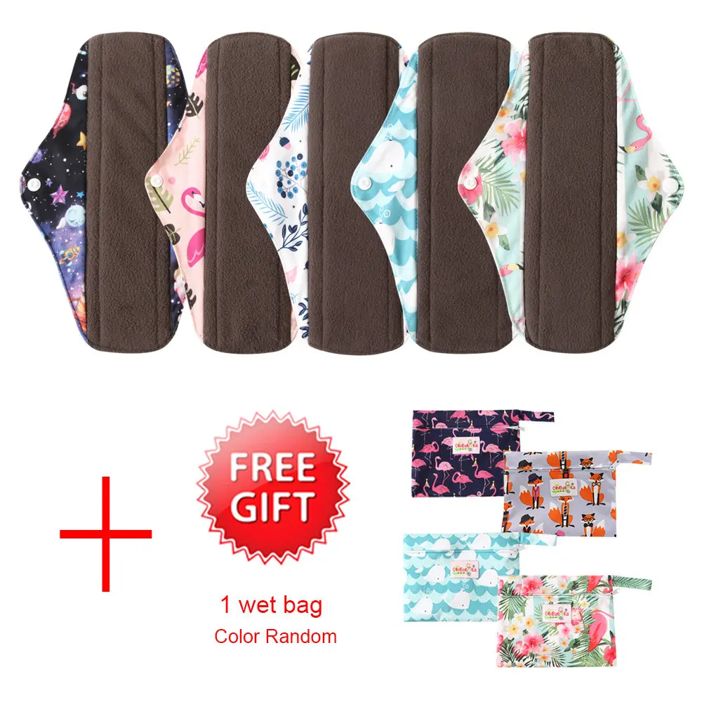 5pcs mixed color 8 шт женские менструальные прокладки многоразовые гигиенические салфетки абсорбирующие многоразовые ткань из бамбукового древесного угля прокладки моющийся Санитарный Полотенце - Цвет: 5pcs mixed color