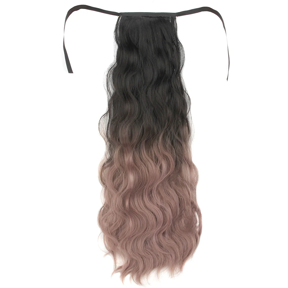 Pageup длинные волнистые конский хвост синтетические волосы Омбре конский хвост коготь клип на наращивание волос мини Тип захвата на шнуровке черный синий конский хвост - Цвет: Black Pink