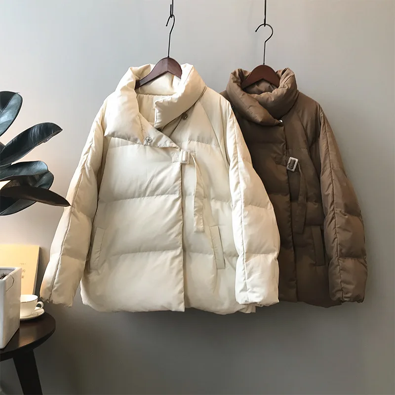 Women Winter Coat New Korean Stand Collar Loose Bat Sleeve Buckle Warm Down Cotton Padded Jacket 0612