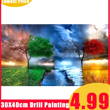 

5D DIY Full Square/Round Drill Four season tree Diamond Painting Cross Stitch Art Embroidery Landscape Diamond Mosaic Decor Gift