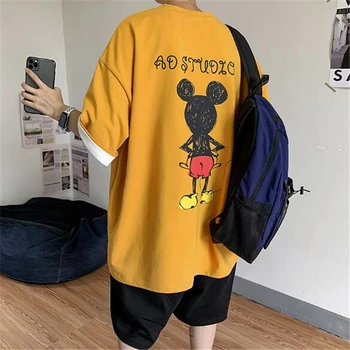 

Disney Cartoon Loose Short Sleeve O-neck T-shirt Male Mickey Mouse Print Men's Tee Top Summer Casual Harajuku Hip Hop Tee Shirt