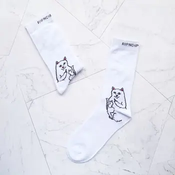 

Unisex Unisex Couples Autumn Harajuku Trick Long Crew Socks Funny Spoof Cartoon Middle Finger Bad Cat Letters Printed Cotton 9