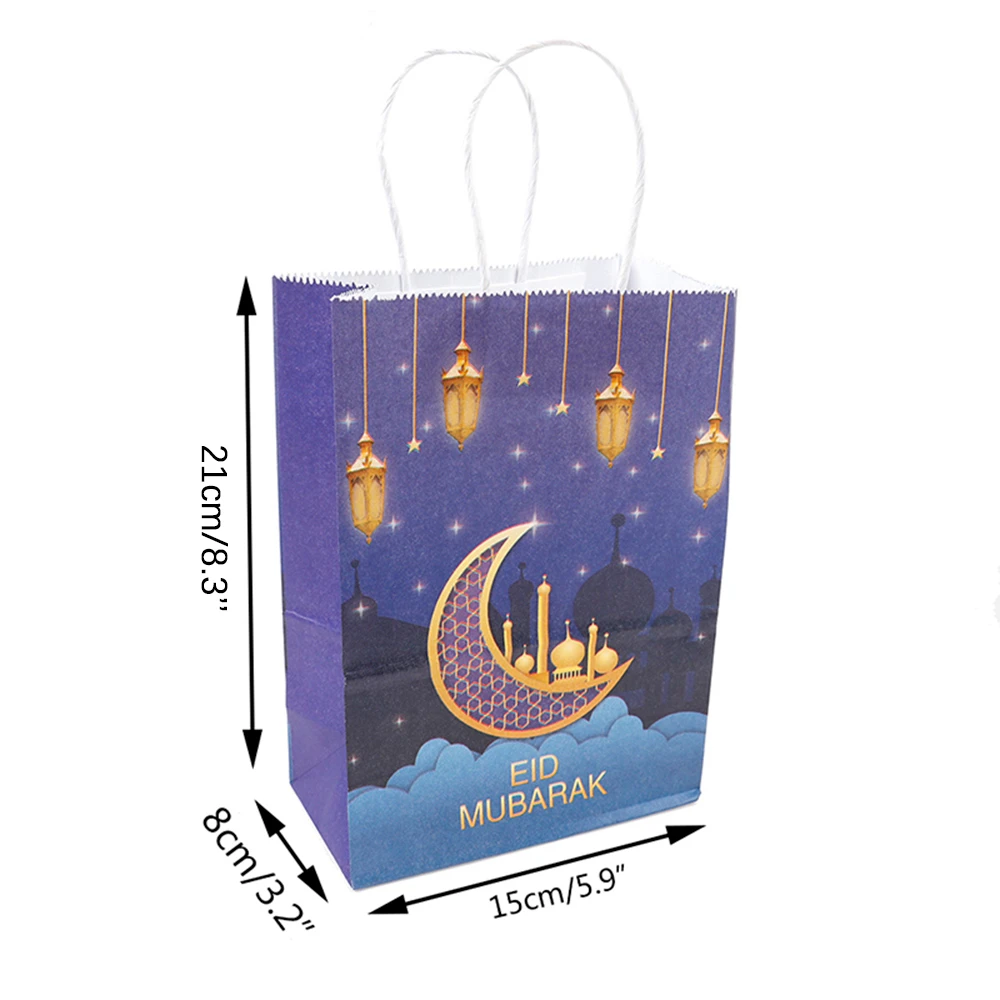 4 Stück Ramadan Kraftpapiertüten Eid Mubarak Geschenkverpackung Ramadan Gunsttaschen für muslimische Heimdekoration Islamische Partyzubehör – Detail 1