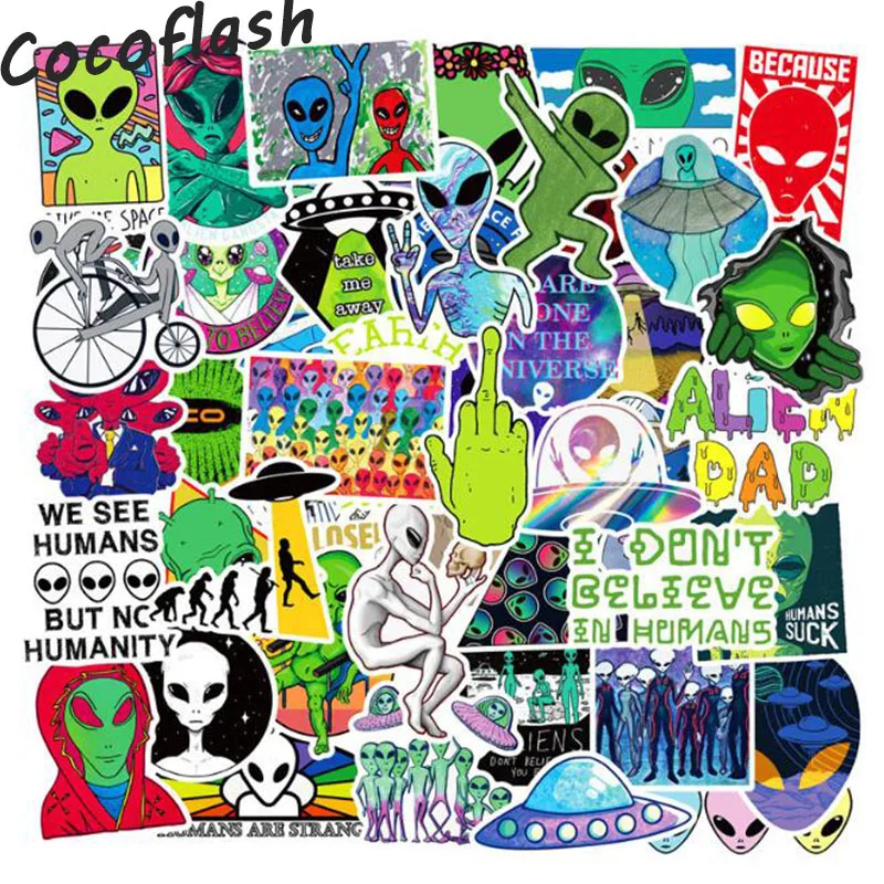 Hot 50Pcs/Set Alien Graffiti Stickers ET UFO Cartoon Stickers Gifts Toys For Children DIY Skateboard Laptop Car Phone Luggage