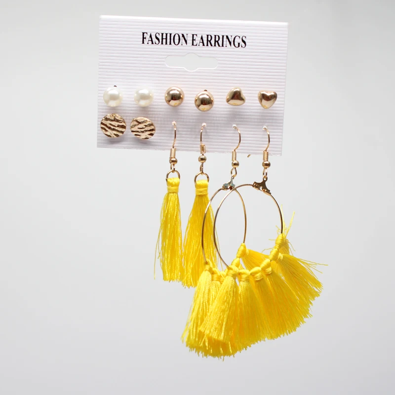 Серьга Boho длинной кисточкой Комплект сережек для женщин Подвески для девушки брелок геометрические серьги-капельки Для женщин, серьги-кольца, модные ювелирные украшения - Окраска металла: 3