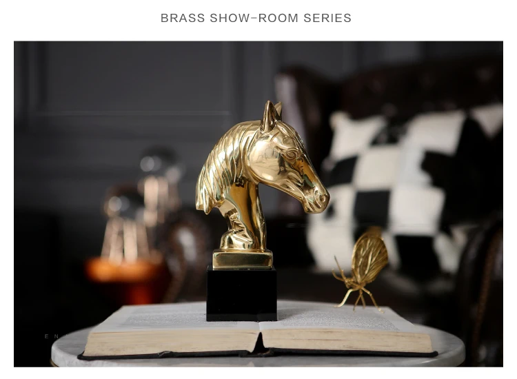 Luxurious Creative Metal Copper Animal Horse Head Shape Statue Home Decor Crafts Room Decoration Objects Office Figurines