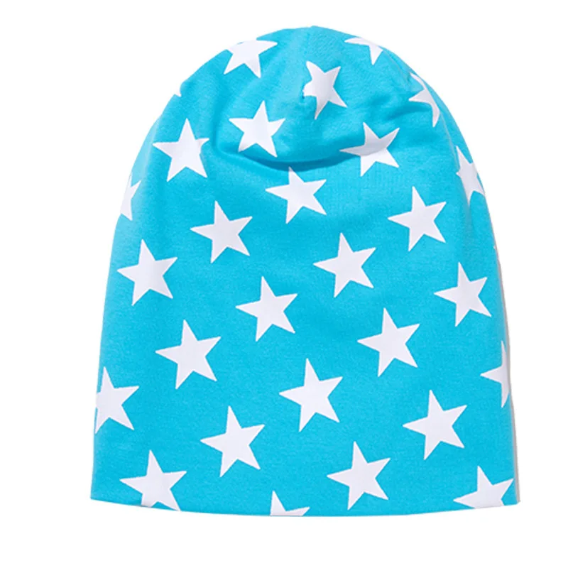 Детские Кепки из хлопка, новая детская Шапка-бини с принтом звезды, зимняя шапка для мальчиков и девочек, детские шапки, шапочка для малышей - Цвет: lake blue