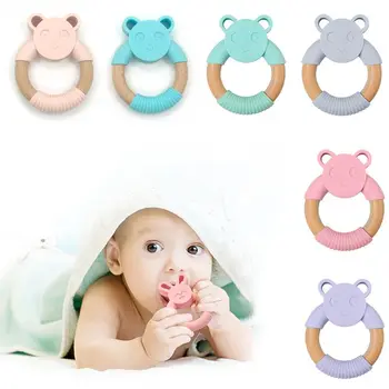 

Food Grade Silicone Baby Teether Baby Comfort Teether Pacifier Wood Ring Cartoon Panda Shape Bite Chew Toy