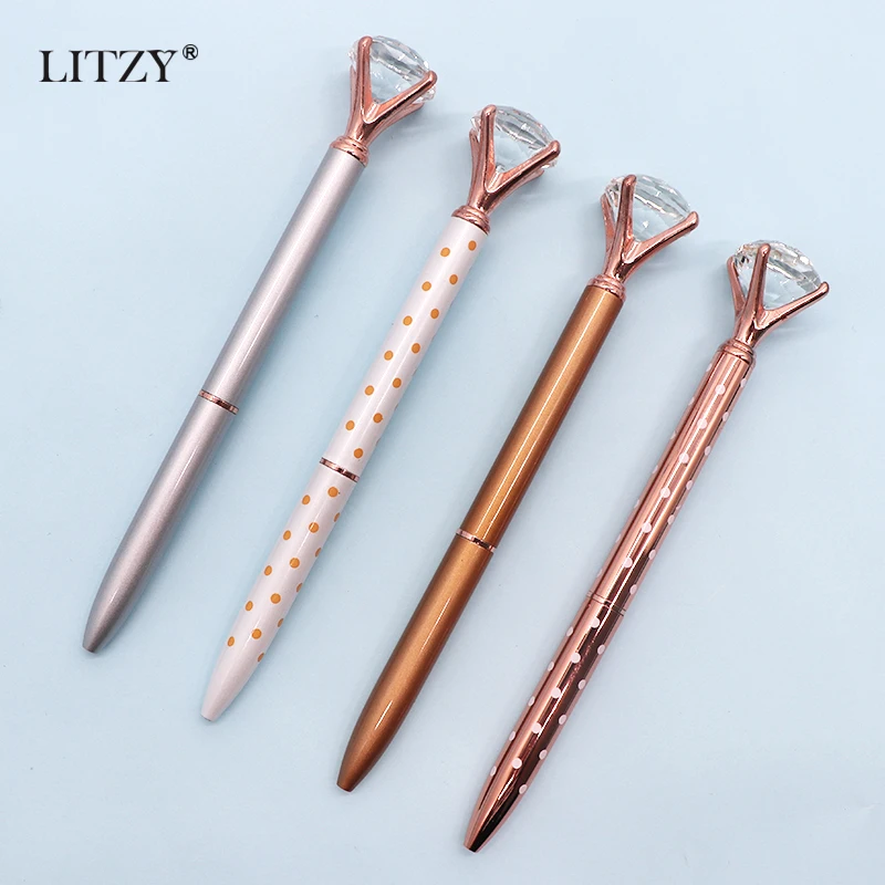 

Cute Kawaii Big Diamond Metal Ballpoint Pen Crystal Ballpoint Pens For School Office Supplies Gold Silver Rose Gold Luxury Pen