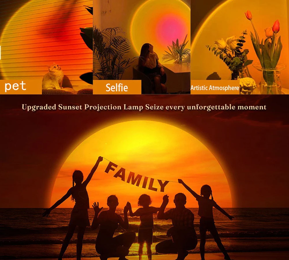 Sunset Projection Lamp Remote Control Atmosphere Night Light Sunset Light For Bedroom Room Decoration Background Wall Table Lamp 3d night light