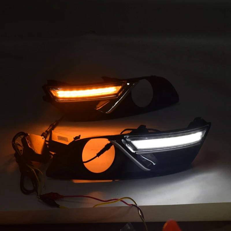 Car DRL LED Daytime Running Light with Yellow Turning Function Chromed Strip Cover 12V for Nissan Sylphy Sentra 2013-2016 | Автомобили и