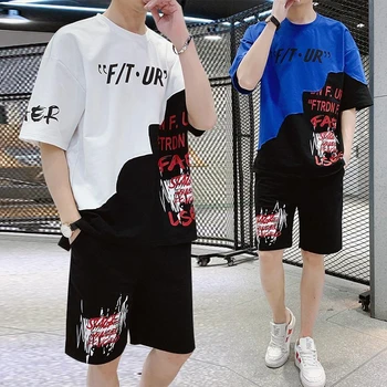 

2020 Summer New Men's Short-sleeved T-shirt Sports Suit All Matching Korean Style Of Trend Handsome Casual Five-point Shorts