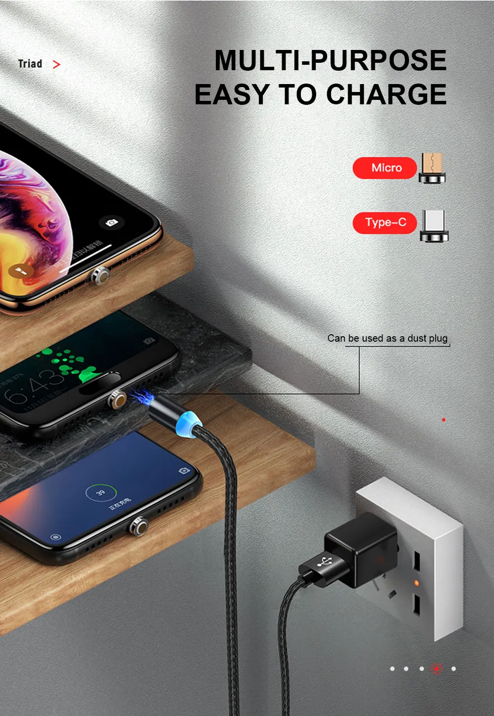 1M 2M type C Магнитный кабель для передачи данных 360 градусов Usb C для быстрой зарядки huawei P30 mate 30 Pro samsung Note 10 S10 Plus Tipo c kabel