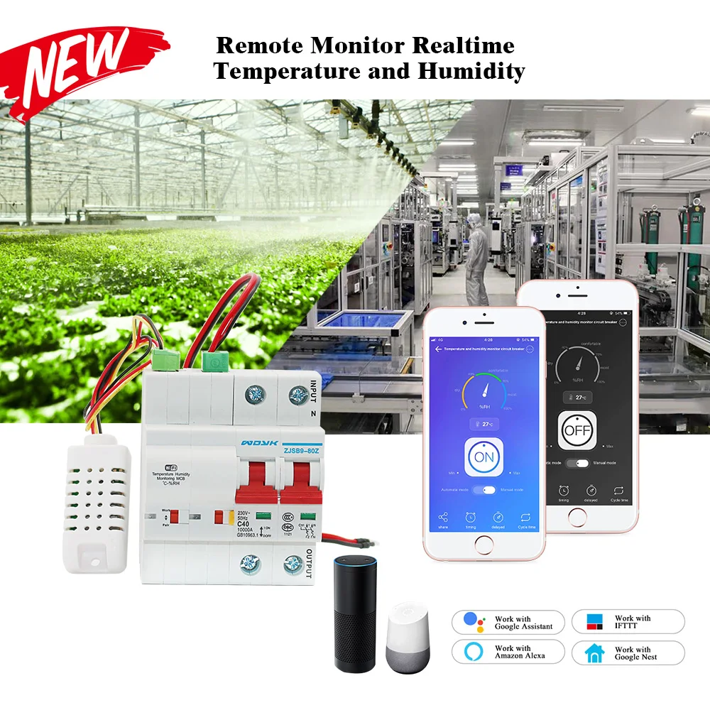 2P 110V WiFi монитор температуры и влажности автоматический выключатель для Amazon Alexa