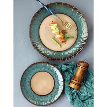 

EUROPEAN PEACOCK PATTERN BLUE GREEN LARGE CERAMIC PLATE CREATIVE ROUND PLATES STEAK SALAD SNACK CAKE PLATES PORCELAIN TABLEWARE