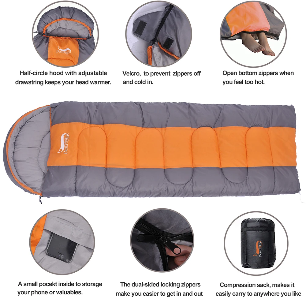Sleeping Bag, Desert&Fox Large Sleeping Bag for Adults 1pc, Winter Envelope Type, 220x85cm, Camping Hiking Tourism
