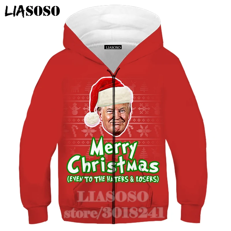 LIASOSO/Забавный детский свитер с Дональдом Трампом футболка с 3D-принтом рождественской шляпы для подростков детский топ для мальчиков и девочек, пуловер с круглым вырезом Детская толстовка с капюшоном, B171-14 - Цвет: 6