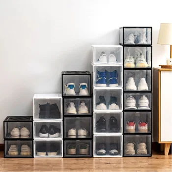 

1Pcs Dustproof Stackable Shoe Cabinet Save Space Portable Transparent Shoe Box Thickened Storage Boxes 2Colors