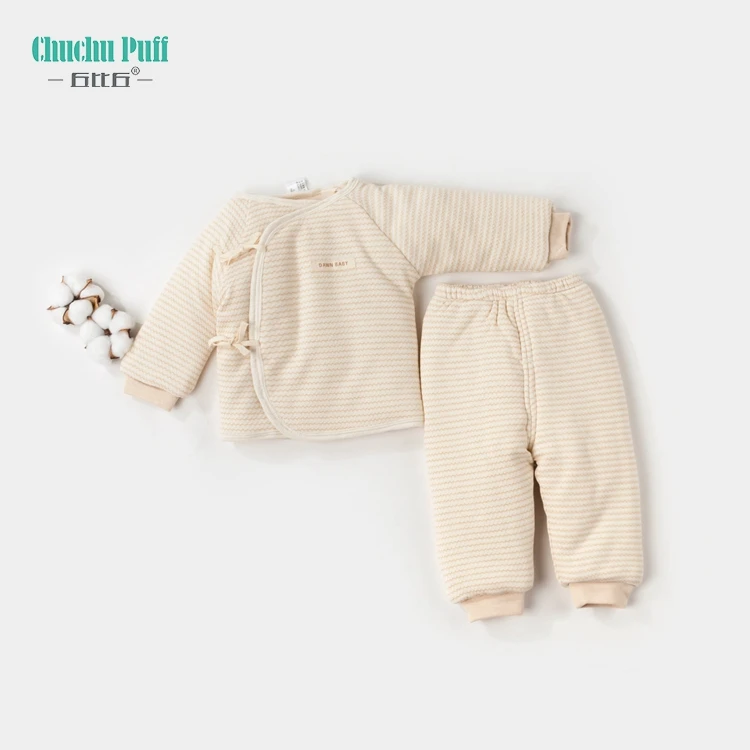 Organic Cotton Jacquard Winter Thicken Quilted Baby Bodysuit Set Baby Cotton Clothes Set Infant Long Sleeves Boys Girls Sleeps