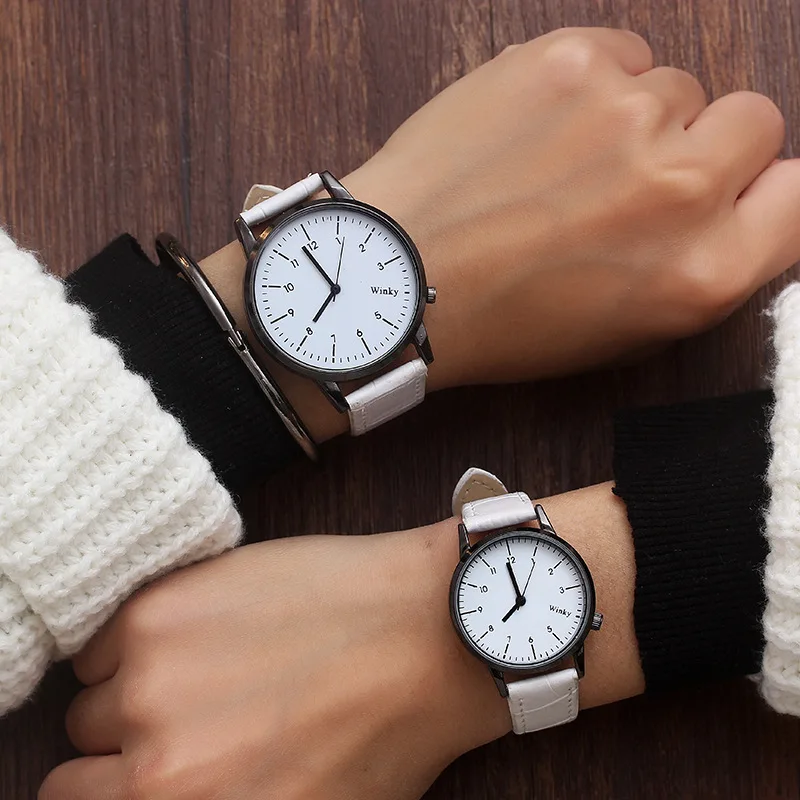 

Genuine Product Trend Genuine Leather Fashion Waterproof Students Watch Simple Retro Large Dial Couple Watch One Pair