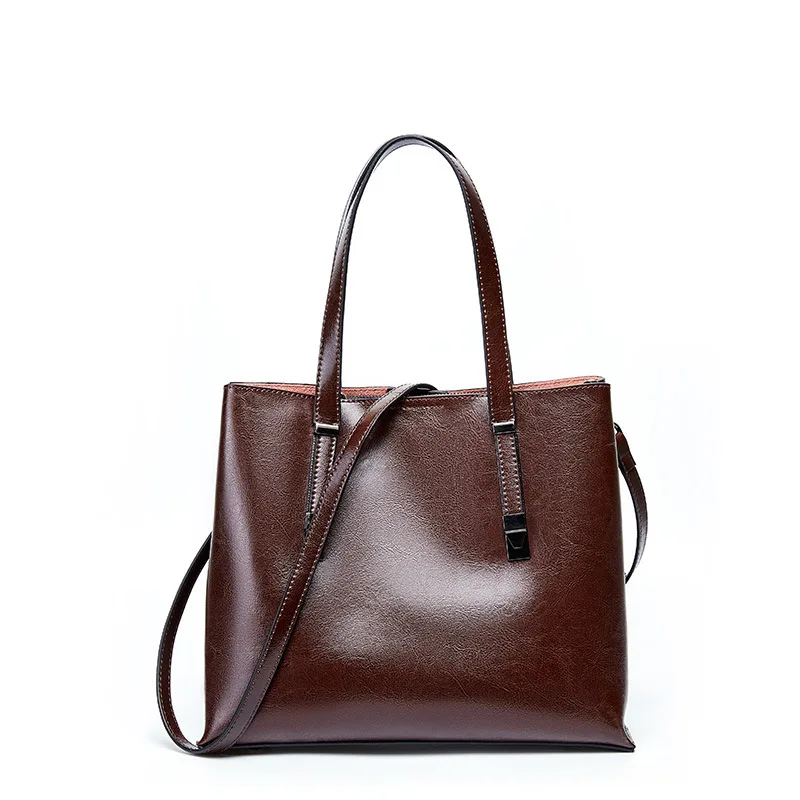 coffee Retro Brown Women Handbag Genuine Leather Casual Tote Large Capacity Shopping Bags Elegant Crossbody Shoulder Bag - Цвет: coffee
