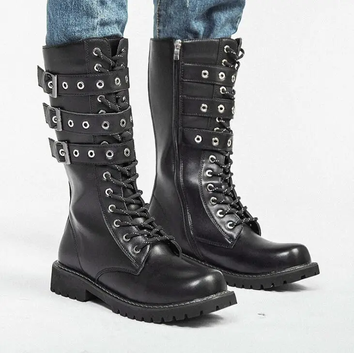 combate do exército botas moda masculina cinto gótico botas do punk
