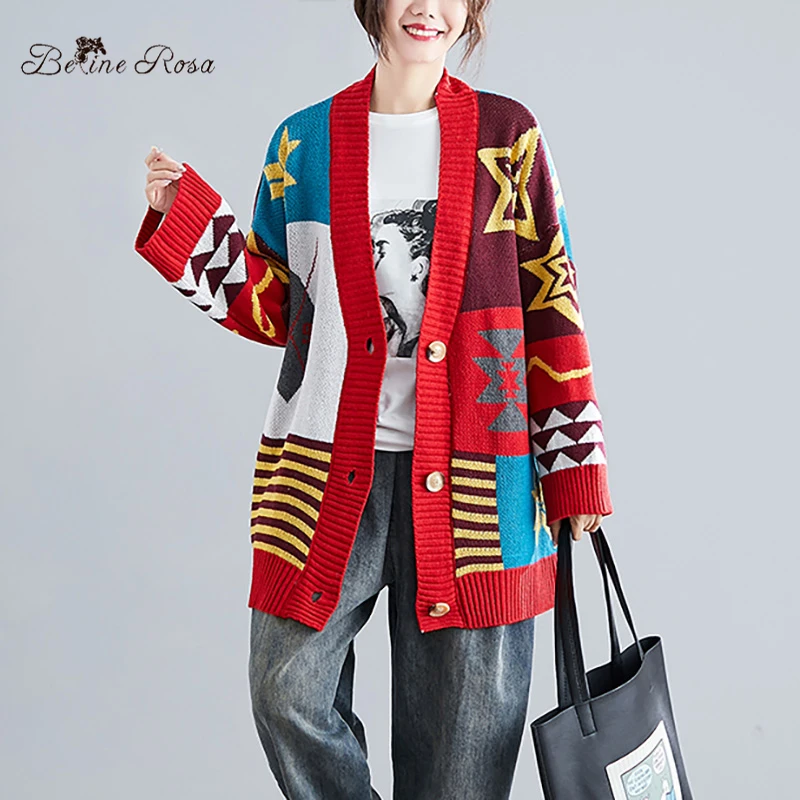 

BelineRosa 2019 Women's Large Size Knitted Cardigans Long Sleeve Autumn Winter Women Coats QY000078