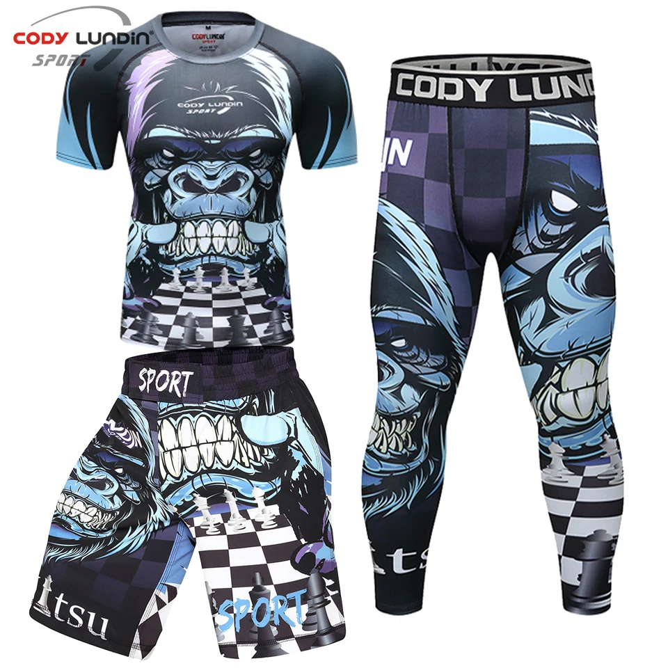 Jiu Jitsu MMA T-shirts Pants Sets Rashguard For Men Muay Thai Shorts Kickboxing Boxing Gym Compression Jerseys Sports Apparel Mens T Shirt