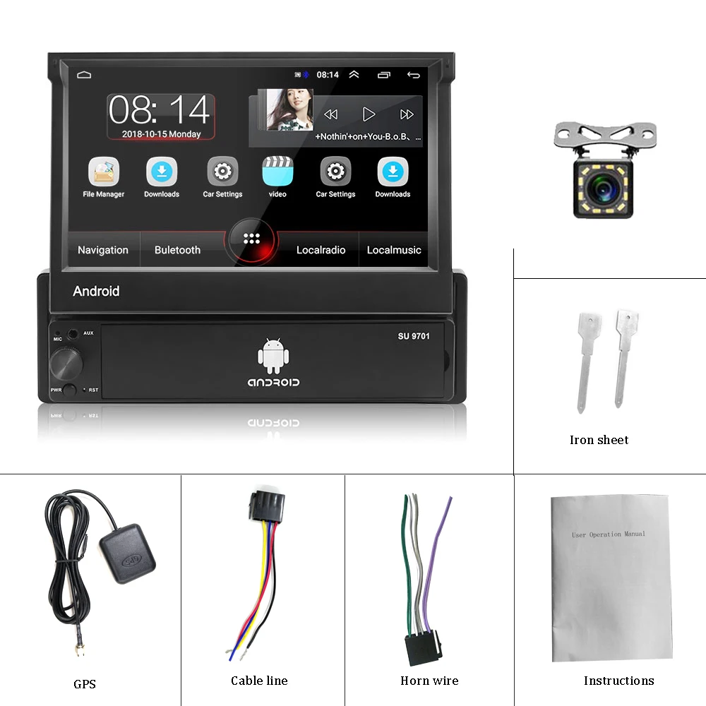Podofo Android Автомагнитола 1 Din 7 ''сенсорный экран автомобильный мультимедийный плеер gps навигация Wifi Аудио стерео для универсального - Цвет: With 12 LED Camera