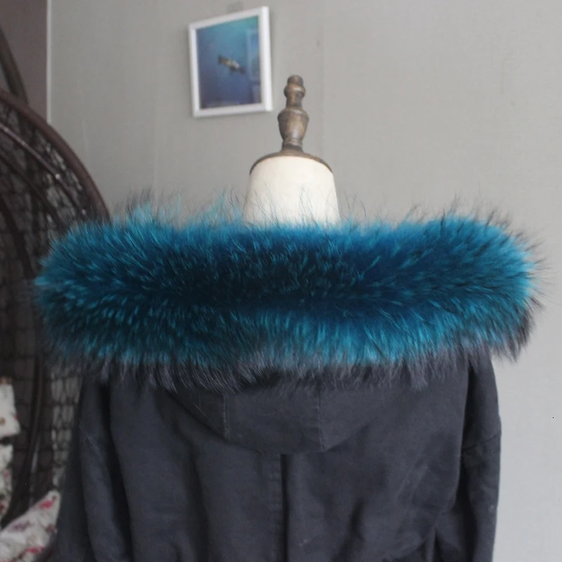 Мужской женский зимний шарф с воротником из меха енота, натуральный мех, модная удобная теплая шаль, женский воротник, роскошный брендовый воротник - Цвет: Blue