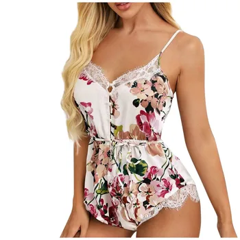 

Sexy Sleepwear Summer Pajamas For Women V Neck Lace Satin Silk Cami And Shorts Spaghetti Strap Pajama Set Satin