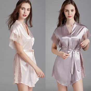 

New Style Lace Pajamas Women's Summer Sexy Silk Sexy Nightgown Female Summer Morning Gowns Thin Tracksuit 1759