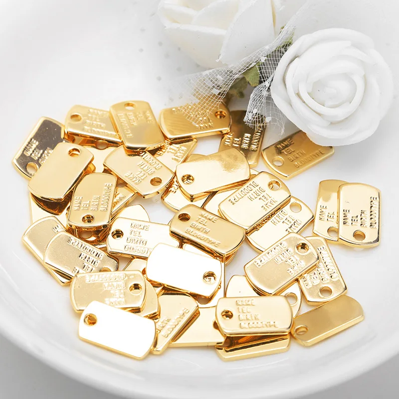 20PCS 7x13MM Hole 2.8MM 24K Gold Color Brass Rectangle Label Charms Pendants High Quality Diy Jewelry Findings Accessories