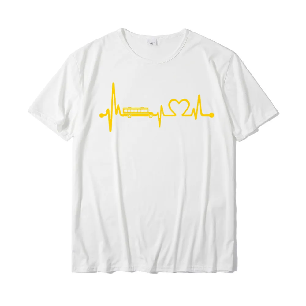Comics Printed On Funny Short Sleeve Autumn Tops & Tees Prevailing Round Neck All Cotton T-shirts Male T-shirts Funny School Bus Driver Gift Love School Bus Heartbeat Premium T-Shirt__19466 white