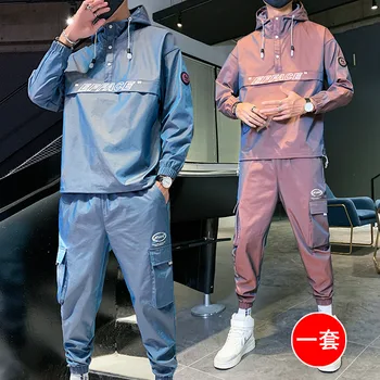 

Spring Autumn Men's Sportswear 2 Pieces Sets pullover Sports Suit Jacket+Pant Sweatsuit Male Clothing Tracksuit with pockets