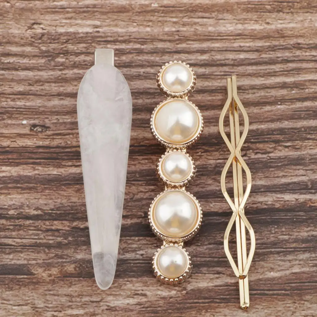 3Pcs Metal Gold Tone Hair Clips Rhinestone Duckbill Clips Hair Accessories