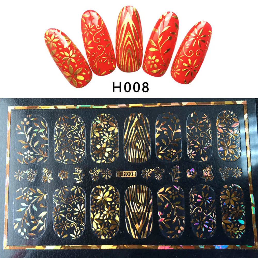 8Pcs 3D Gold Bronzing Nail Stickers Holographic Flower Nail Decal Star Circle Butterfly Nail Art Decor DIY Manicure Nail Decals