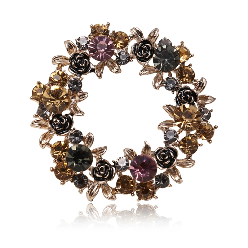 Retro Antique Gold Color Plated Crystal Garland Rhinestones Flower Pins and Brooches for Women Party Bouquet Brooch | Украшения и
