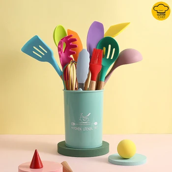 

12pc/set Kitchenware Silicone with Storage Bucket Colorful Kitchen Tools Cooking Kitchen Accessories Cooking