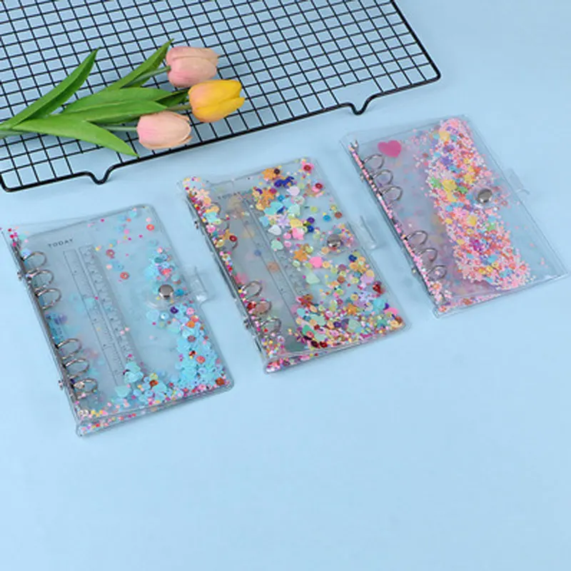 Capa para Notebook em Pvc Transparente a5 a6 com Glitter Lantejoulas para Caderno Agenda Escola Anéis Fichário Espiral Organizador e Notebook