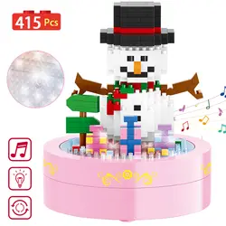 615 шт Санта Клаус Рождественская елка мини кирпичи снеговик DIY строительные блоки Музыкальная шкатулка с игрушки с огоньками для детей