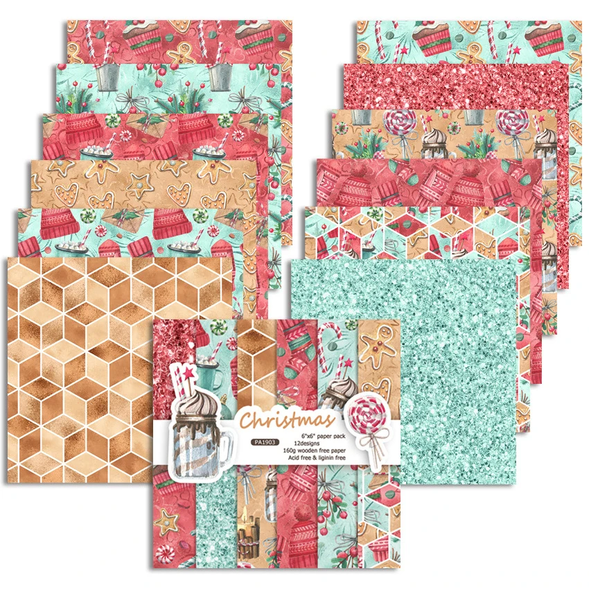 

12pcs 6" Single-side Christmas Pattern creative papercraft art paper handmade scrapbooking kit set books